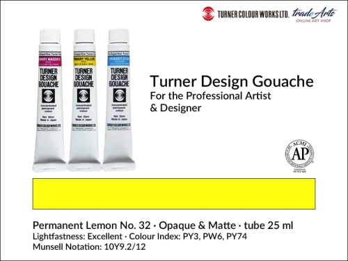 Turner Design Gouache Permanent Lemon 32 tube 25 ml, farba gwaszowa Turner Design Gouache Permanent Lemon 32 tuba 25 ml, farby gwaszowe profesjonalne Design Gouache Turner tuby 25 ml, farby gwaszowe, gwasze, Turner Gouache Design,