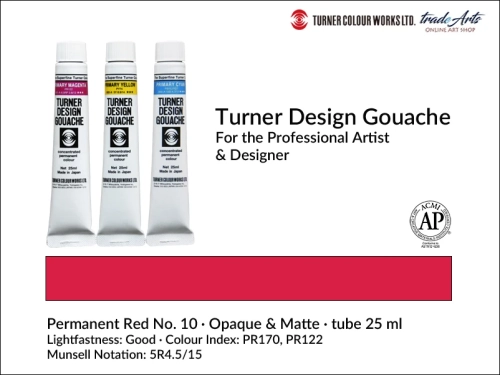 Turner Design Gouache Permanent Red 10 tube 25 ml, farba gwaszowa Turner Design Gouache Permanent Red 10 tuba 25 ml, farby gwaszowe profesjonalne Design Gouache Turner tuby 25 ml, farby gwaszowe, gwasze, Turner Gouache Design,