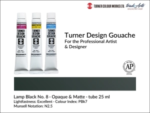  Farba gwaszowa artystyczna kryjąca Turner Design Gouache, kolor: Lamp Black 8, tuba 25 ml 