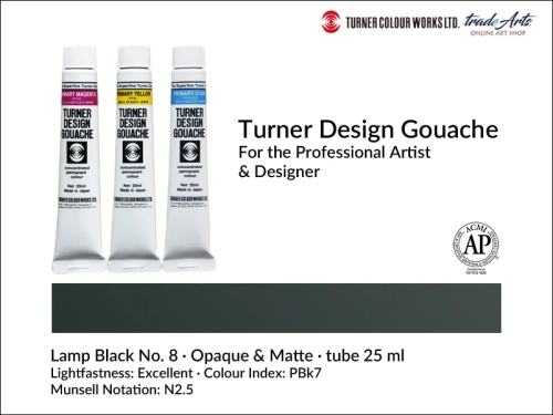 Turner Design Gouache Lamp Black 8 tube 25 ml, farba gwaszowa Turner Design Gouache Lamp Black 8 tuba 25 ml, farby gwaszowe profesjonalne Design Gouache Turner tuby 25 ml, farby gwaszowe, gwasze, Turner Gouache Design,