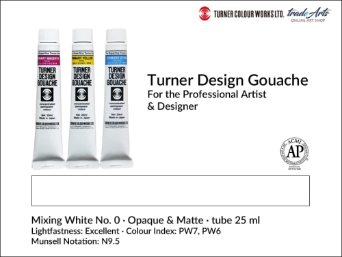 Turner Design Gouache Mixing White 0 tube 25 ml, farba gwaszowa Turner Design Gouache Mixing White 0 tuba 25 ml, farby gwaszowe profesjonalne Design Gouache Turner tuby 25 ml, farby gwaszowe, gwasze, Turner Gouache Design,