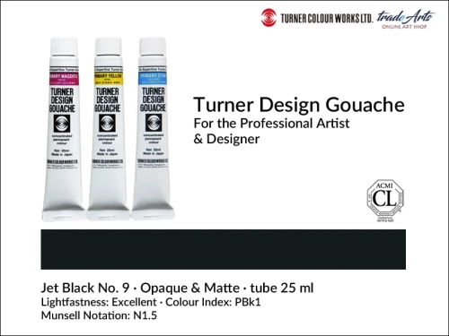 Turner Design Gouache Jet Black 9 tube 25 ml, farba gwaszowa Turner Design Gouache Jet Black 9 tuba 25 ml, farby gwaszowe profesjonalne Design Gouache Turner tuby 25 ml, farby gwaszowe, gwasze, Turner Gouache Design,