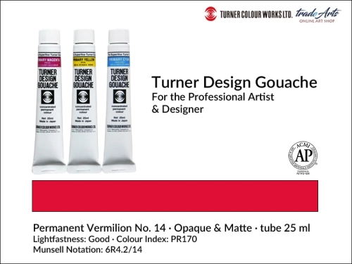 Turner Design Gouache Permanent Vermilion 14 tube 25 ml, farba gwaszowa Turner Design Gouache Permanent Vermilion 14 tuba 25 ml, farby gwaszowe profesjonalne Design Gouache Turner tuby 25 ml, farby gwaszowe, gwasze, Turner Gouache Design,