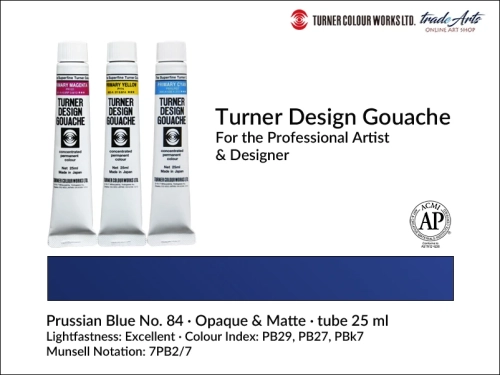 Turner Design Gouache Prussian Blue 84 tube 25 ml, farba gwaszowa Turner Design Gouache Prussian Blue 84 tuba 25 ml, farby gwaszowe profesjonalne Design Gouache Turner tuby 25 ml, farby gwaszowe, gwasze, Turner Design Gouache,