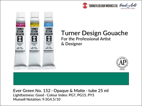 Turner Design Gouache Ever Green 152 tube 25 ml, farba gwaszowa Turner Design Gouache Ever Green 152 tuba 25 ml, farby gwaszowe profesjonalne Design Gouache Turner tuby 25 ml, farby gwaszowe, gwasze, Turner Design Gouache,