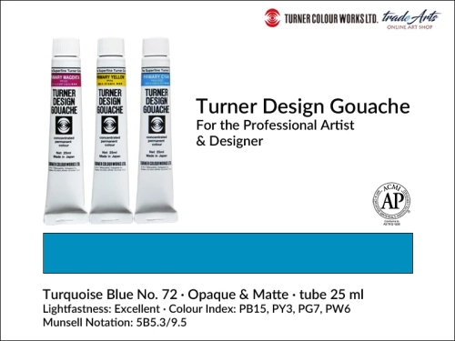 Turner Design Gouache Turquoise Blue 72 tube 25 ml, farba gwaszowa Turner Design Gouache Turquoise Blue 72 tuba 25 ml, farby gwaszowe profesjonalne Design Gouache Turner tuby 25 ml, farby gwaszowe, gwasze, Turner Gouache Design,