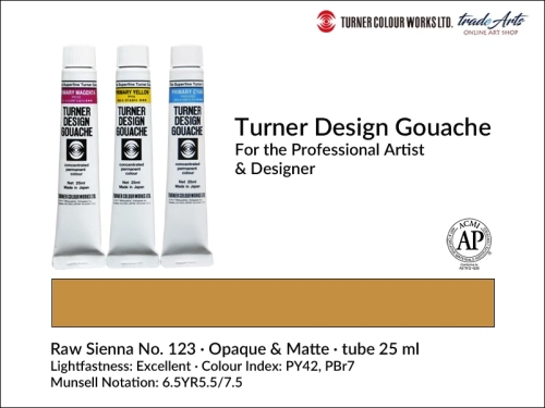 Turner Design Gouache Raw Sienna 123 tube 25 ml, farba gwaszowa Turner Design Gouache Raw Sienna 123 tuba 25 ml, farby gwaszowe profesjonalne Design Gouache Turner tuby 25 ml, farby gwaszowe, gwasze, Turner Design Gouache,