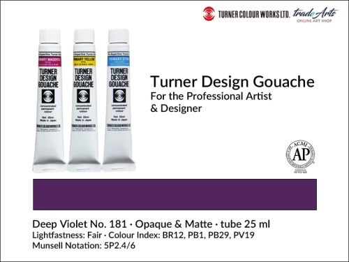 Turner Design Gouache Deep Violet 181 tube 25 ml, farba gwaszowa Turner Design Gouache Deep Violet 181 tuba 25 ml, farby gwaszowe profesjonalne Design Gouache Turner tuby 25 ml, farby gwaszowe, gwasze, Turner Design Gouache,