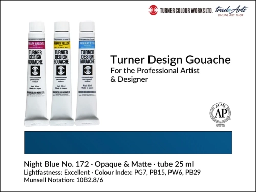 Turner Design Gouache Night Blue 172 tube 25 ml, farba gwaszowa Turner Design Gouache Night Blue 172 tuba 25 ml, farby gwaszowe profesjonalne Design Gouache Turner tuby 25 ml, farby gwaszowe, gwasze, Turner Design Gouache,