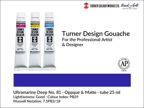 Turner Design Gouache Ultramarine Deep 81 tube 25 ml, farba gwaszowa Turner Design Gouache Ultramarine Deep 81 tuba 25 ml, farby gwaszowe profesjonalne Design Gouache Turner tuby 25 ml, farby gwaszowe, gwasze, Turner Gouache Design,