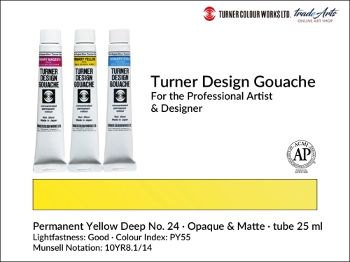 Turner Design Gouache Permanent Yellow 24 tube 25 ml, farba gwaszowa Turner Design Gouache Permanent Yellow 24 tuba 25 ml, farby gwaszowe profesjonalne Design Gouache Turner tuby 25 ml, farby gwaszowe, gwasze, Turner Gouache Design,