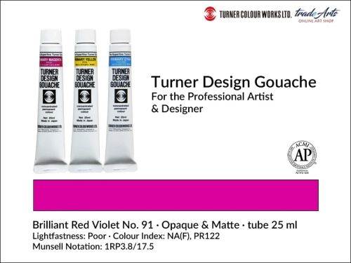 Turner Design Gouache Brilliant Red Violet 91 tube 25 ml, farba gwaszowa Turner Design Gouache Brilliant Red Violet 91 tuba 25 ml, farby gwaszowe profesjonalne Design Gouache Turner tuby 25 ml, farby gwaszowe, gwasze, Turner Design Gouache,