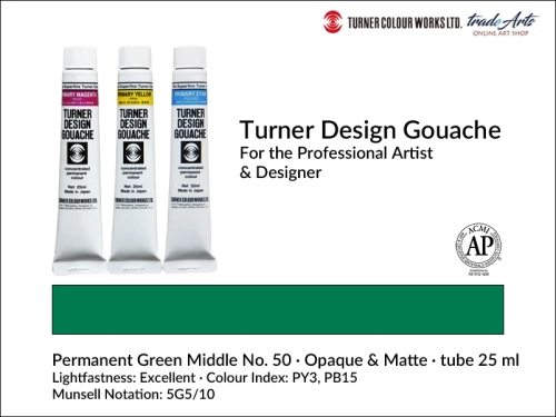 Turner Design Gouache Permanent Green Middle 50 tube 25 ml, farba gwaszowa Turner Design Gouache Permanent Green Middle 50 tuba 25 ml, farby gwaszowe profesjonalne Design Gouache Turner tuby 25 ml, farby gwaszowe, gwasze, Turner Gouache Design,