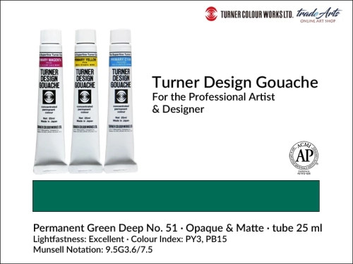 Turner Design Gouache Permanent Green Deep 51 tube 25 ml, farba gwaszowa Turner Design Gouache Permanent Green Deep 51 tuba 25 ml, farby gwaszowe profesjonalne Design Gouache Turner tuby 25 ml, farby gwaszowe, gwasze, Turner Gouache Design,