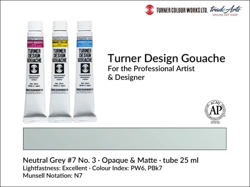 Turner Design Gouache Neutral Grey #3 7 tube 25 ml, farba gwaszowa Turner Design Gouache Neutral Grey #3 7 tuba 25 ml, farby gwaszowe profesjonalne Design Gouache Turner tuby 25 ml, farby gwaszowe, gwasze, Turner Gouache Design,