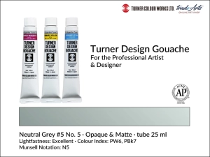  Farba gwaszowa artystyczna kryjąca Turner Design Gouache, kolor: Neutral Grey #5 5, tuba 25 ml