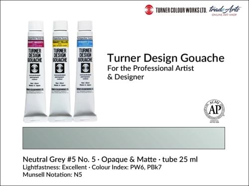 Turner Design Gouache Neutral Grey #5 5 tube 25 ml, farba gwaszowa Turner Design Gouache Neutral Grey #5 5 tuba 25 ml, farby gwaszowe profesjonalne Design Gouache Turner tuby 25 ml, farby gwaszowe, gwasze, Turner Gouache Design,