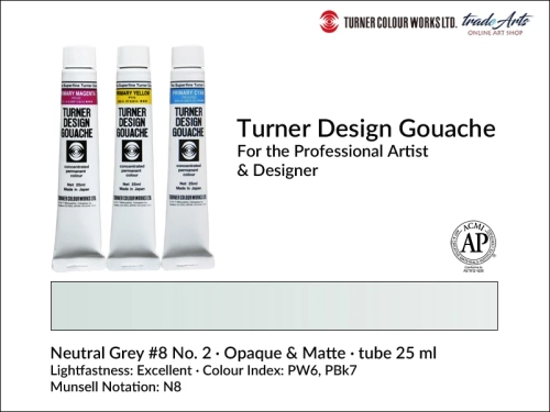 Turner Design Gouache Neutral Grey #8 2 tube 25 ml, farba gwaszowa Turner Design Gouache Neutral Grey #8 2 tuba 25 ml, farby gwaszowe profesjonalne Design Gouache Turner tuby 25 ml, farby gwaszowe, gwasze, Turner Gouache Design,