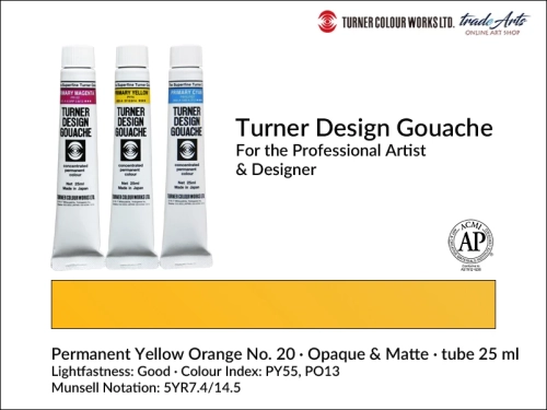 Turner Design Gouache Permanent Yellow Orange 20 tube 25 ml, farba gwaszowa Turner Design Gouache Permanent Yellow Orange 20 tuba 25 ml, farby gwaszowe profesjonalne Design Gouache Turner tuby 25 ml, farby gwaszowe, gwasze, Turner Gouache Design,