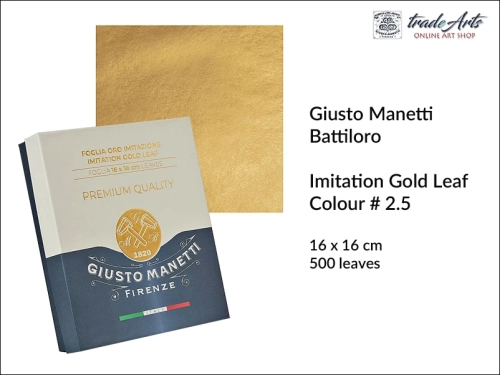 Giusto Manetti Imitation Leaf Gold 16x16  2.5  500 leaves, Giusto Manetti szlagmetal złoto 16x16  2.5  500 płatków, szlagmetal złoto #2.5 500 płatków 16x16 cm Manetti, Manetti szlagmetale 16x16 cm, pozłotnictwo, złoto,