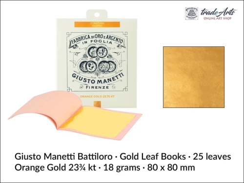 Manetti Gold Loose Leaf Booklets Orange Gold 23¾ kt 18g  25 leaves, Manetti złoto płatkowe luźne Orange Gold 23¾ kt 18g ks. 25 płatków, złoto płatkowe Giusto Manetti, złoto w płatkach, złoto, złocenia,