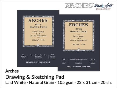 Arches Drawing &amp; Sketching Pad Laid White 105 gsm 23x31 cm, Arches Laid White blok do szkicu i rysunku 23x31 cm 105 gsm, bloki do szkicu Arches, pad Arches Drawing 105 gsm 23x31 cm, rysunek, Arches, bloki do szkicu białe, Arches Sketching Pad White,