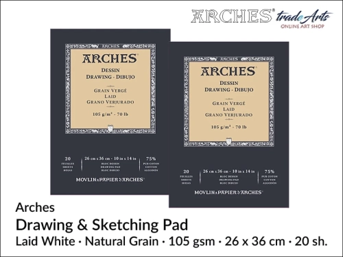 Arches Drawing &amp; Sketching Pad Laid White 105 gsm 26x36 cm, Arches Laid White blok do szkicu i rysunku 26x36 cm 105 gsm, bloki do szkicu Arches, pad Arches Drawing 105 gsm 26x36 cm, rysunek, Arches, bloki do szkicu białe, Arches Sketching Pad White,