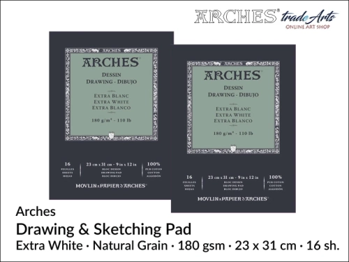 Arches Drawing &amp; Sketching Pad Extra White 180 gsm 23x31 cm, Arches Extra White blok do szkicu i rysunku 23x31 cm 180 gsm, bloki do szkicu Arches, pad Arches Drawing 180 gsm 23x31 cm, rysunek, Arches, bloki do szkicu białe, Arches Sketching Pad White,