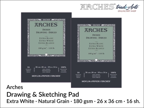 Arches Drawing &amp; Sketching Pad Extra White 180 gsm 26x36 cm, Arches Extra White blok do szkicu i rysunku 26x36 cm 180 gsm, bloki do szkicu Arches, pad Arches Drawing 180 gsm 26x36 cm, rysunek, Arches, bloki do szkicu białe, Arches Sketching Pad White,