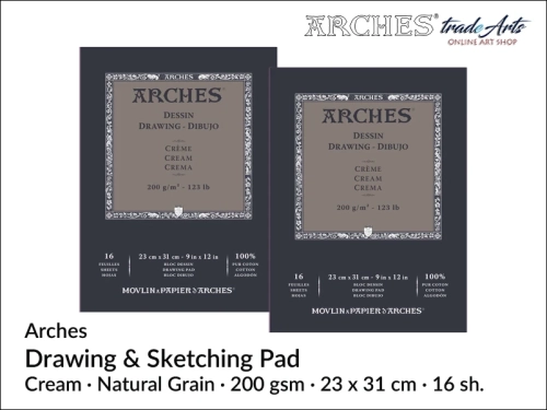 Arches Drawing &amp; Sketching Pad Cream 200 gsm 23x31 cm, Arches Cream blok do szkicu i rysunku 23x31 cm 200 gsm, bloki do szkicu Arches, pad Arches Drawing 200 gsm 23x31 cm, rysunek, Arches, bloki do szkicu kremowe, Arches Sketching Pad Cream,
