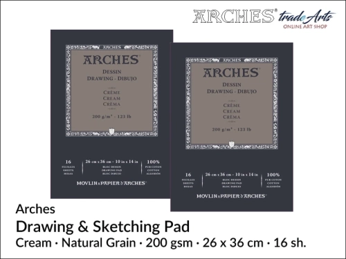 Arches Drawing &amp; Sketching Pad Cream 200 gsm 26x36 cm, Arches Cream blok do szkicu i rysunku 26x36 cm 200 gsm, bloki do szkicu Arches, pad Arches Drawing 200 gsm 26x36 cm, rysunek, Arches, bloki do szkicu kremowe, Arches Sketching Pad Cream,