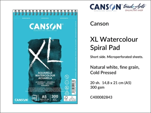 Canson XL Watercolour Spiral Pad A5, Canson  XL Watercolour blok akwarelowy spirala A5, blok akwarelowy na spirali A5 Canson XL Watercolour, bloki akwarelowe A5 spirala Canson, akwarela, bloki, bloki akwarelowe, tradearts,