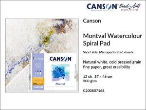 Canson Montval Spiral Pad do farb akwarelowych, tekstura 300 gsm  CP, 12 ark. 37  x  46 cm