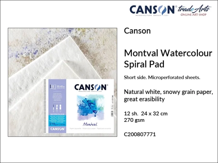 Canson Montval Spiral Pad, Canson Montval Spiral Pad do farb akwarelowych klejony 24 x 32 cm, blok na spirali do akwareli klejony 24  x 32 cm Canson Montval, bloki do akwareli Canson Montval, techniki mokre, gwasz, tempera, akwarela, Montval,