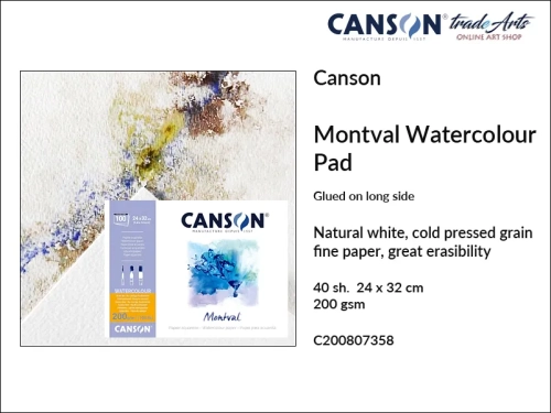 Canson Montval Pad glued, Canson Montval pad do farb akwarelowych klejony 24 x 32 cm, pad do akwareli klejony 24  x 32 cm Canson Montval, pad do akwareli Canson Montval, techniki mokre, gwasz, tempera, akwarela, Montval,