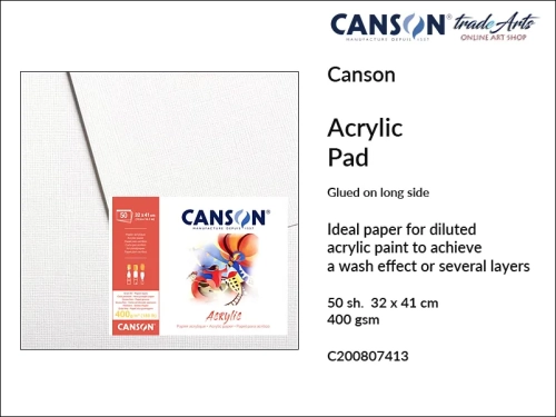Canson Acrylic Pad glued, Canson Acrylic pad do farb akrylowych klejony 32 x 41 cm, pad do farb akrylowych klejony 32 x 41 cm Canson Acrylic, pad do farb akrylowych Canson Acrylic, akryle, bloki klejone, bloki do farb akrylowych, tradearts,