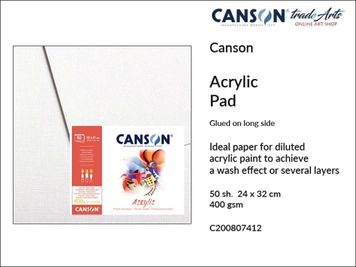 Canson Acrylic Pad glued, Canson Acrylic pad do farb akrylowych klejony 24 x 32 cm, pad do farb akrylowych klejony 24 x 32 cm Canson Acrylic, pad do farb akrylowych Canson Acrylic, akryle, bloki klejone, bloki do farb akrylowych, tradearts,