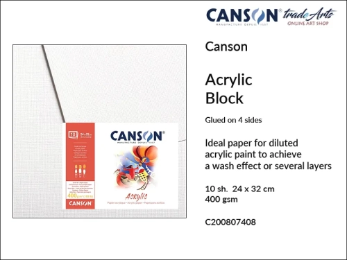 Canson Acrylic Block glued, Canson Acrylic blok do farb akrylowych klejony 24 x 32 cm, blok do farb akrylowych klejony 24 x 32 cm Canson Acrylic, bloki do farb akrylowych Canson Acrylic, akryle, bloki klejone, bloki do farb akrylowych, tradearts,