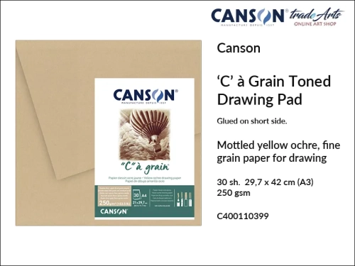 Canson Drawing  Toned Pad 'C'  à Grain ® 250 gsm A3 glued, Canson blok klejony do rysunku Yellow Ochre 250 gsm A3, blok do rysunku 'C'  à Grain ® Canson 250 gsm, bloki klejone do szkicu, bloki do rysunku, szkic, rysunek, Canson, szkicowanie, tradearts,