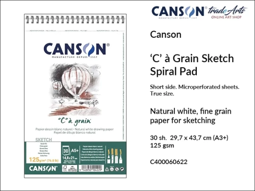 Canson Sketching Pad 'C'  à Grain ® 125 gsm A3 spiral, Canson blok spirala do szkicu 125 gsm A3, blok do szkicowania 'C'  à Grain ® Canson 125 gsm, bloki na spirali do szkicu, bloki do rysunku, szkic, rysunek, Canson, szkicowanie, tradearts,