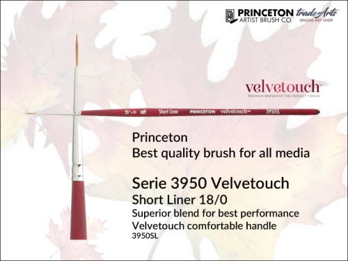 Pędzel akwarelowy okrągły Princeton 3950 Velvetouch Short Liner 18/0, pędzel do farb akrylowych okrągły Princeton Velvetouch 3950 Short Liner 18/0, pędzel uniwersalny okrągły Princeton Velvetouch Short Liner 18/0, pędzle płaskie Velvetouch,