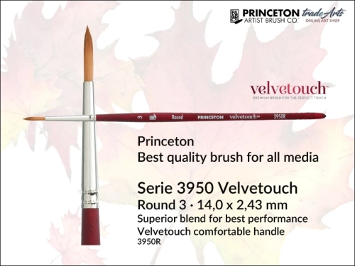 Princeton Velvetouch 3950 Synthetic Blend Round 3, pędzel uniwersalny okrągły Princeton Velvetouch 3950R3, pędzle okrągłe Princeton Velvetouch, pędzle do akryli Princeton Velvetouch, pędzle precyzyjne Velvetouch,