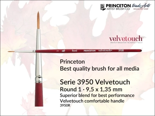 Princeton Velvetouch 3950 Synthetic Blend Round 1, pędzel uniwersalny okrągły Princeton Velvetouch 3950R1, pędzle okrągłe Princeton Velvetouch, pędzle do akryli Princeton Velvetouch, pędzle precyzyjne Velvetouch,