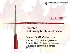 Pędzel uniwersalny okrągły  Princeton Velvetouch 3950 Synthetic Blend Round, rozmiar  3/0