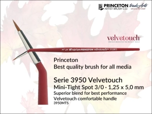 Pędzel uniwersalny okrągły kątowy Princeton Velvetouch 3950 Synthetic Blend Mini Tight Spot, rozmiar  3/0