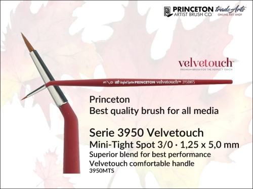 Princeton Velvetouch 3950 Synthetic Blend Mini Tight Spot 3/0, pędzel okrągły kątowy Princeton Velvetouch 3/0, pędzel kątowy uniwersalny Princeton Velvetouch 3/0, pędzle uniwersalne Princeton Velvetouch, pędzle do detali Princeton Velvetouch,