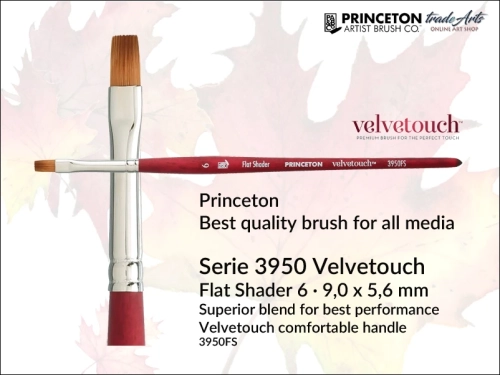 Pędzel akwarelowy płaski Princeton 3950 Velvetouch Flat Shader, pędzel do farb akrylowych płaski Princeton Velvetouch 3950 Flat Shader, pędzel uniwersalny płaski Princeton Velvetouch Flat Shader, pędzle płaskie Velvetouch 3950 Princeton,