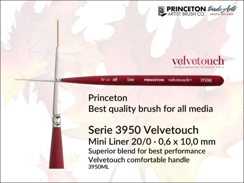 Pędzel akwarelowy okrągły Princeton 3950 Velvetouch Mini Liner, pędzel do farb akrylowych okrągły Princeton Velvetouch 3950 Mini Liner, pędzel uniwersalny okrągły Princeton Velvetouch Mini Liner, pędzle okrągłe Velvetouch 3950 Princeton,