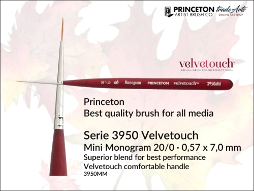 Pędzel akwarelowy okrągły Princeton 3950 Velvetouch Mini Monogram, pędzel do farb akrylowych okrągły Princeton Velvetouch 3950 Mini Monogram, pędzel uniwersalny okrągły Princeton Velvetouch Mini Monogram, Velvetouch Princeton,