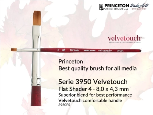 Pędzel akwarelowy płaski Princeton 3950 Velvetouch Flat Shader, pędzel do farb akrylowych płaski Princeton Velvetouch 3950 Flat Shader, pędzel uniwersalny płaski Princeton Velvetouch Flat Shader, pędzle płaskie Velvetouch 3950 Princeton,